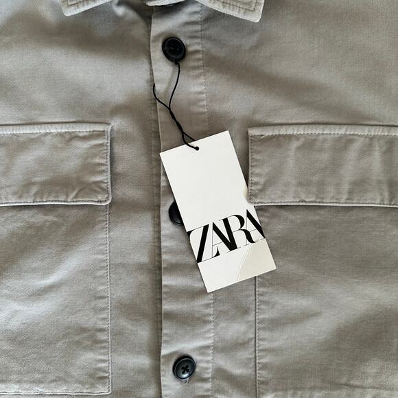 ZARA Men’s Front Big Pockets Overshirt Shirt Jacket Gray Size Large - Picture 3 of 7